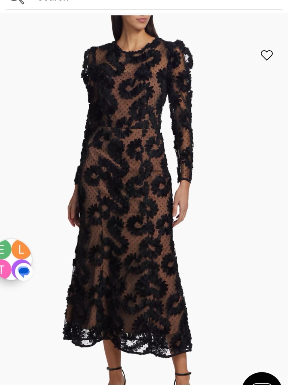 Elliatt Black Floral Appliqué Midi Dress